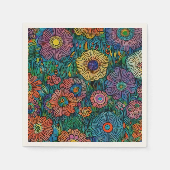 Colourful Retro Flower Garden Napkin (Front)