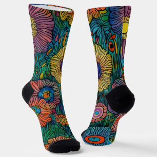 Colourful Retro Flower Garden Socks