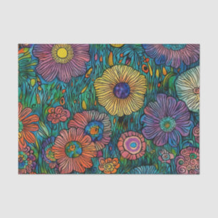 Colourful Retro Flower Garden Tissue Paper