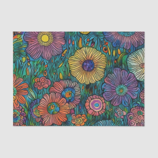 Colourful Retro Flower Garden Tissue Paper (Front)