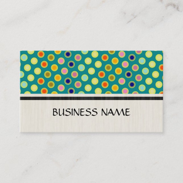 Colourful Retro Flower Modern Geometric Pattern 2 Business Card (Front)