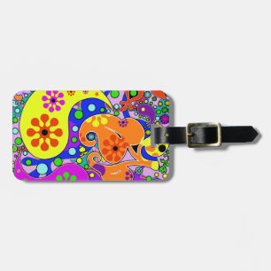 Colourful Retro Flower Paisley Psychedelic Luggage Tag
