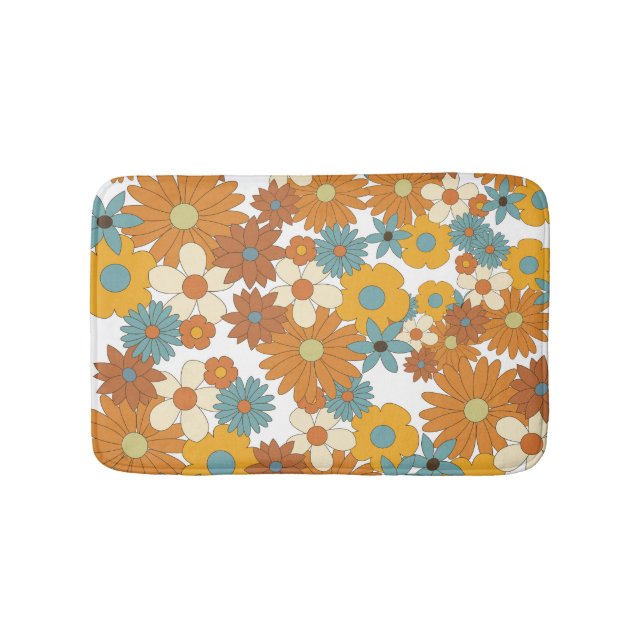 Colourful Retro Flower Pattern Bath Mat (Front)