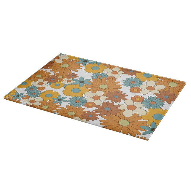 Colourful Retro Flower Pattern  Cutting Board (Corner)