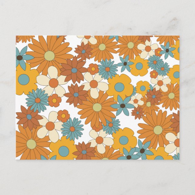 Colourful Retro Flower Pattern  Holiday Postcard (Front)