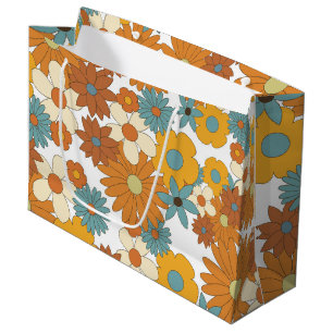 Colourful Retro Flower Pattern Large Gift Bag