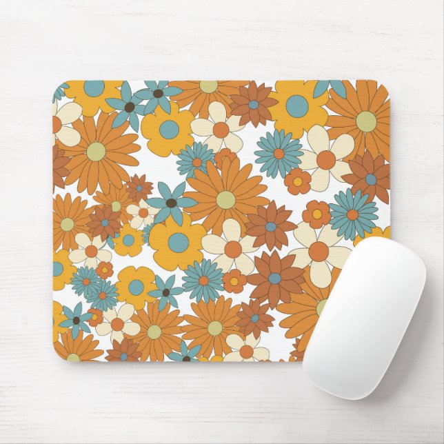 Colourful Retro Flower Pattern Mouse Pad (With Mouse)