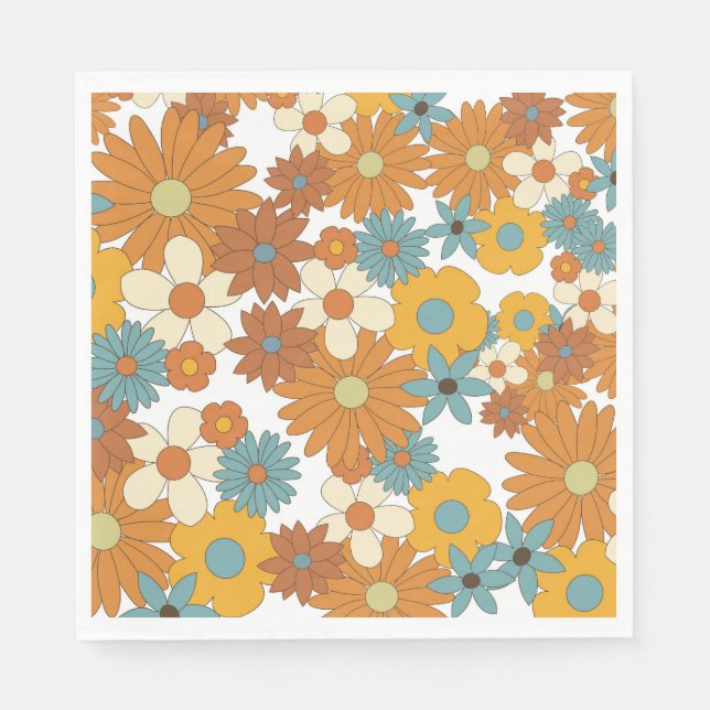 Colourful Retro Flower Pattern Napkin (Front)
