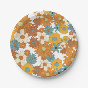 Colourful Retro Flower Pattern  Paper Plate