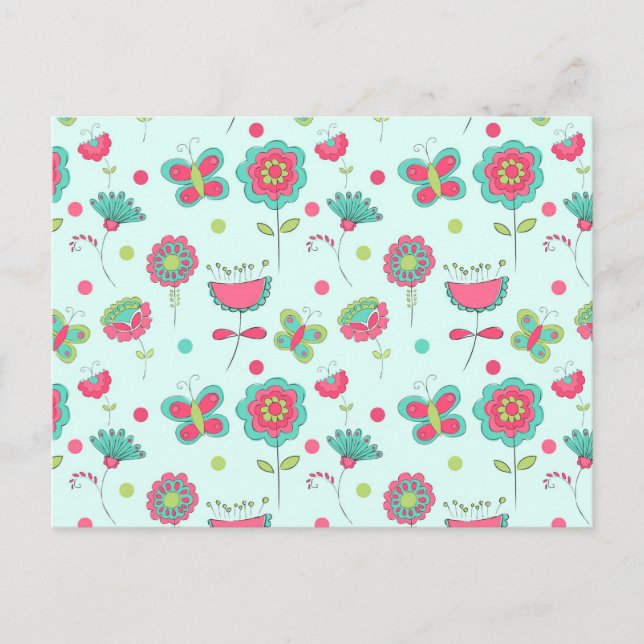 Colourful Retro Flower Pattern Postcard (Front)