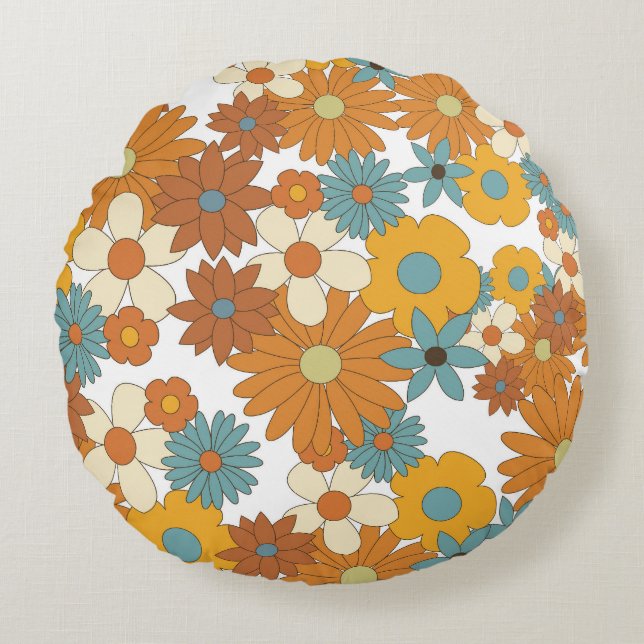 Colourful Retro Flower Pattern  Round Cushion (Front)