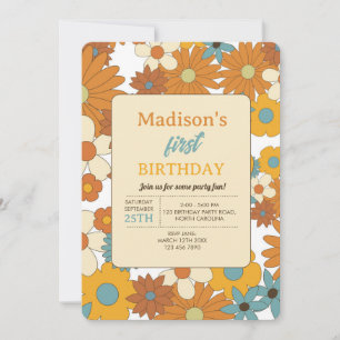 Colourful Retro Flower Pattern Theme Birthday Invitation