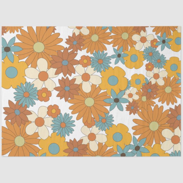 Colourful Retro Flower Pattern  Tissue Paper (Front)