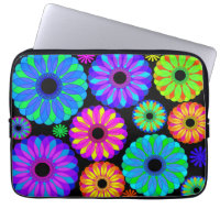 Colourful Retro Flower Patterns on Black Backgroun