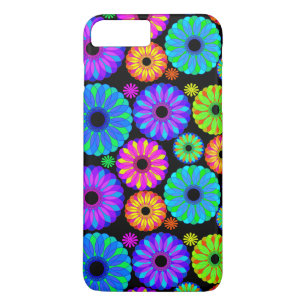 Colourful Retro Flower Patterns on Black iPhone 8 Plus/7 Plus Case