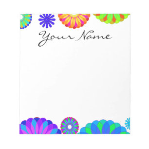 Colourful Retro Flower Patterns on White Notepad