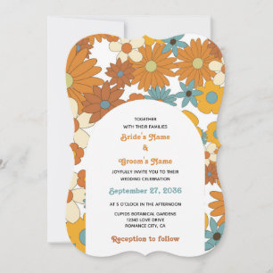 Colourful Retro Flowers 60's 70's Arch Wedding Invitation