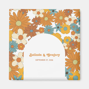 Colourful Retro Flowers 60's 70's Arch Wedding Magnet