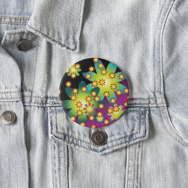 Colourful Retro Flowers 7.5 Cm Round Badge (Creator Uploaded)