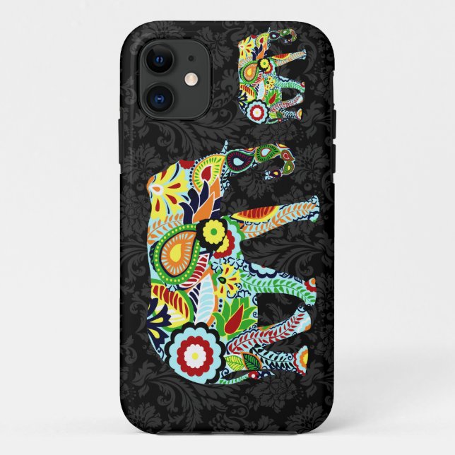 Colourful Retro Flowers Abstrac Elephant Case-Mate iPhone Case (Back)
