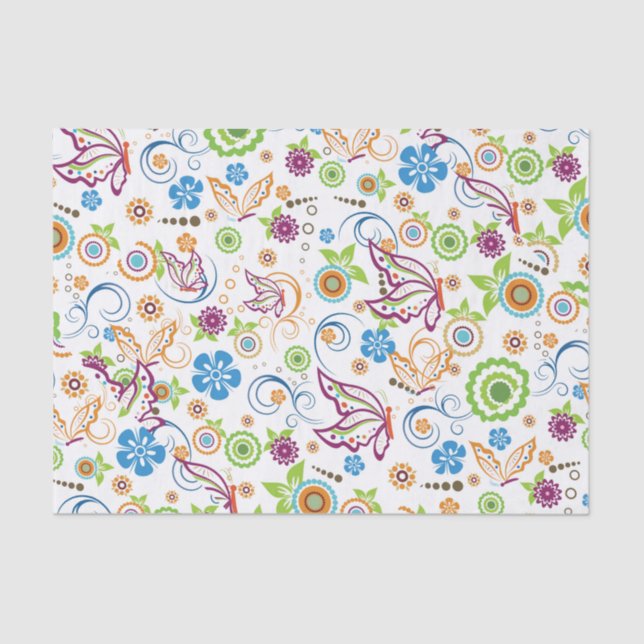 Colourful Retro Flowers Birds & Butterflies 2 Tissue Paper (Front)