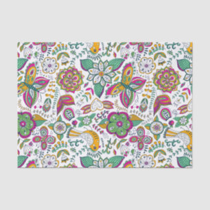 Colourful Retro Flowers Birds & Butterflies Patter Tissue Paper