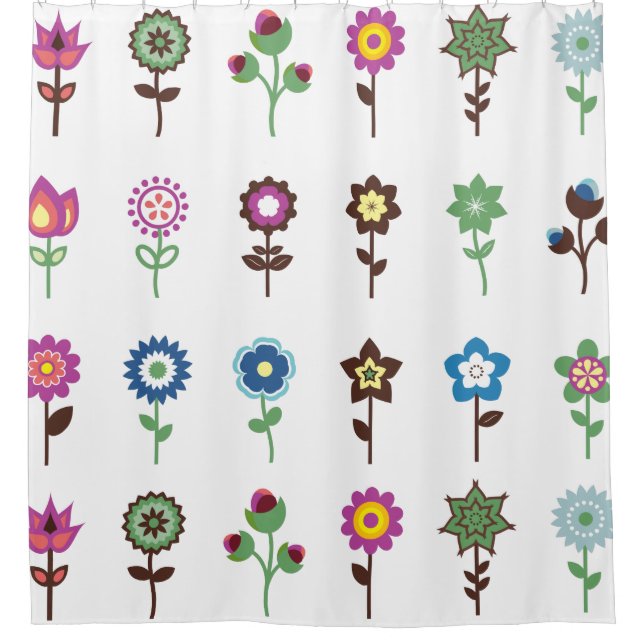 Colourful Retro Flowers Cute Illustration Shower Curtain (Front)