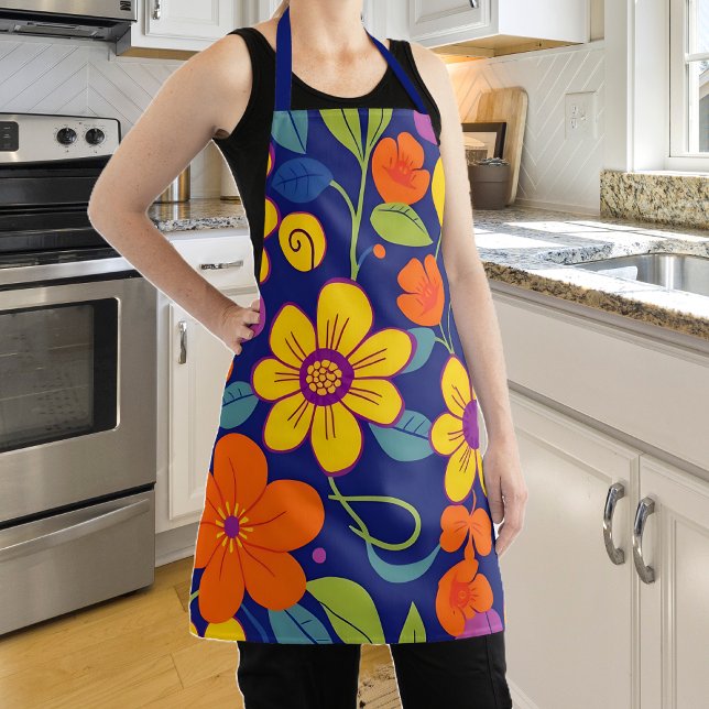 Colourful Retro Flowers-Dopamine Style Apron (Colorful Retro Flowers-Dopamine Style Apron)