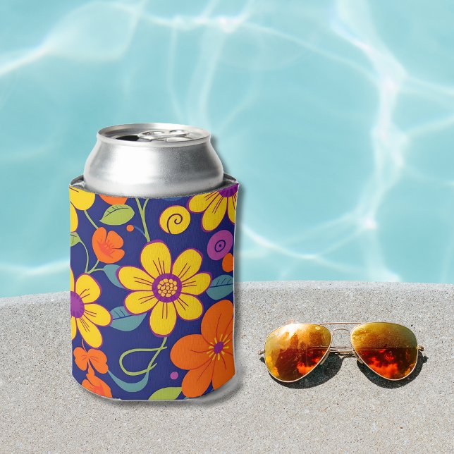 Colourful Retro Flowers-Dopamine Style- Can Cooler (Colorful Retro Flowers-Dopamine Style- Can Cooler)