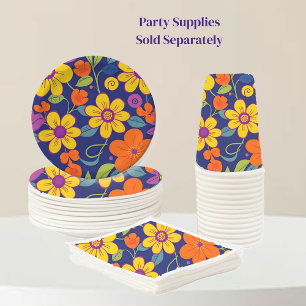 Colourful Retro Flowers-Dopamine Style Paper Plate