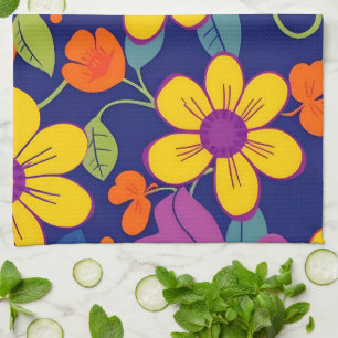 Colourful Retro Flowers-Dopamine Style Tea Towel