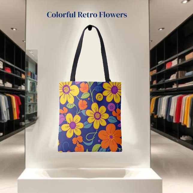 Colourful Retro Flowers-Dopamine Style Tote Bag (Colorful Retro Flowers-Dopamine Style Tote Bag)