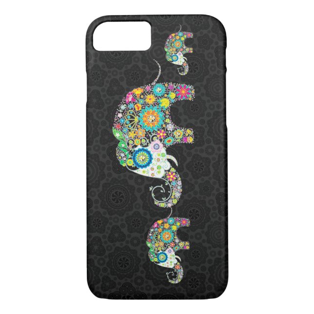 Colourful Retro Flowers Elephant Family Case-Mate iPhone Case (Back)