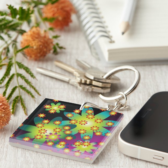 Colourful Retro Flowers Key Ring (Creator Uploaded)