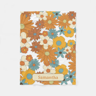 Colourful Retro Flowers Pattern  Fleece Blanket