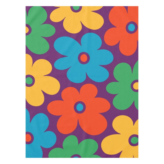 Colourful Retro Flowers Pattern Tablecloth (Front)