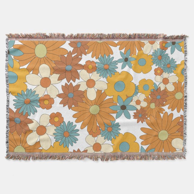 Colourful Retro Flowers Pattern  Throw Blanket (Front)