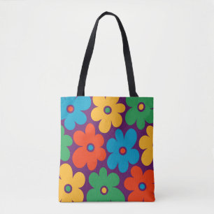 Colourful Retro Flowers Pattern Tote Bag