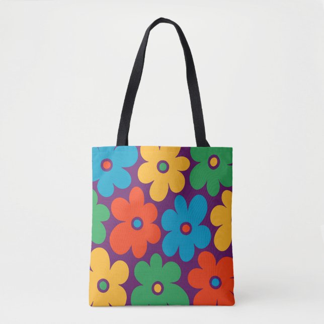 Colourful Retro Flowers Pattern Tote Bag (Front)
