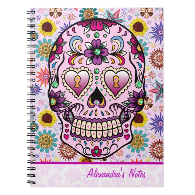 Colourful Retro Flowers Skull Notebook (Front)