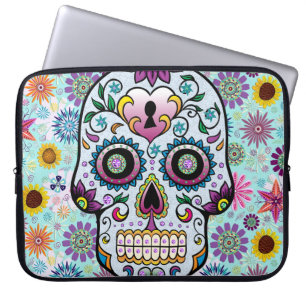 Colourful Retro Flowers Sugar Skull Laptop Sleeve