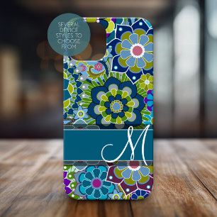 Colourful Retro Flowers with Monogram