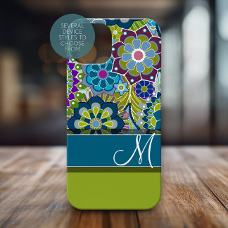 Colourful Retro Flowers with Monogram Case-Mate iPhone 14 Case