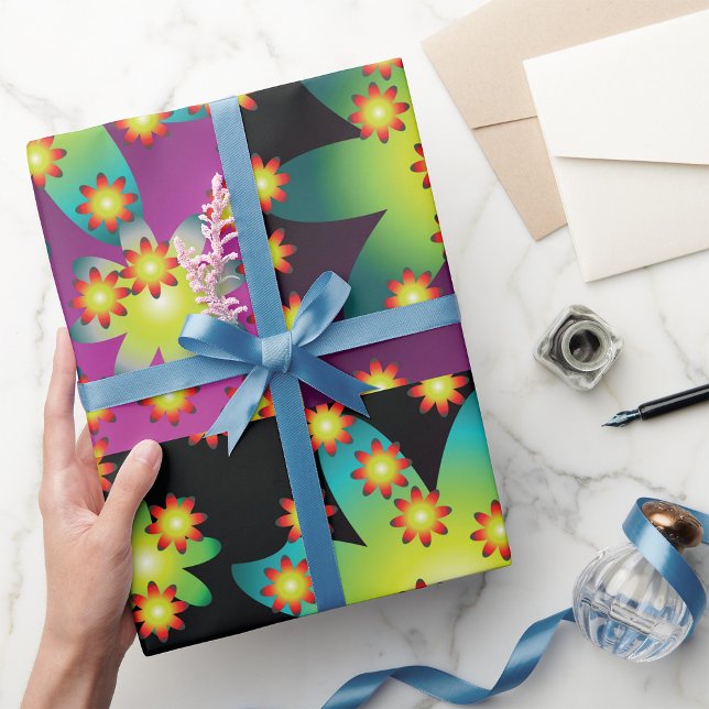 Colourful Retro Flowers Wrapping Paper (Creator Uploaded)