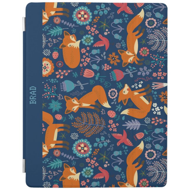 Colourful Retro Foxes Birds & Flowers Pattern iPad Smart Cover (Front)