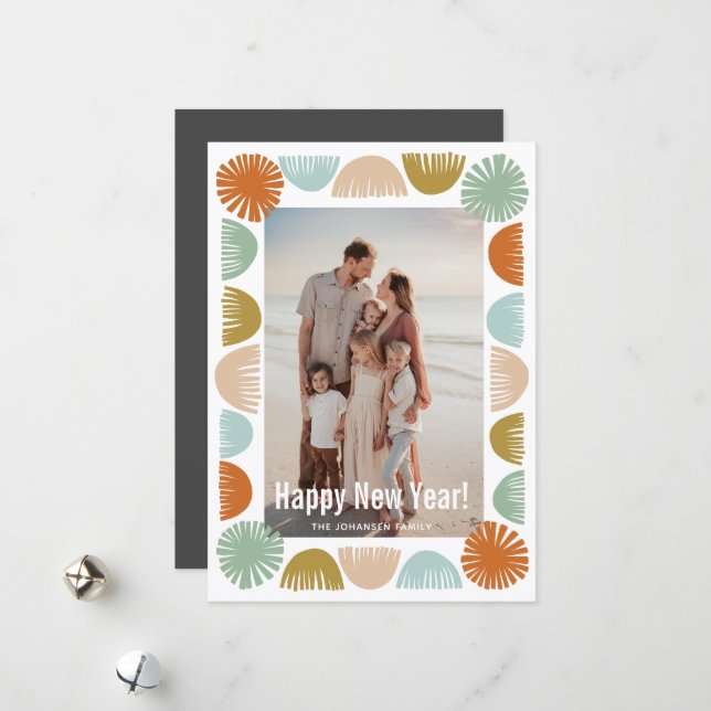 Colourful Retro Frame Photo Holiday Card (Front/Back In Situ)