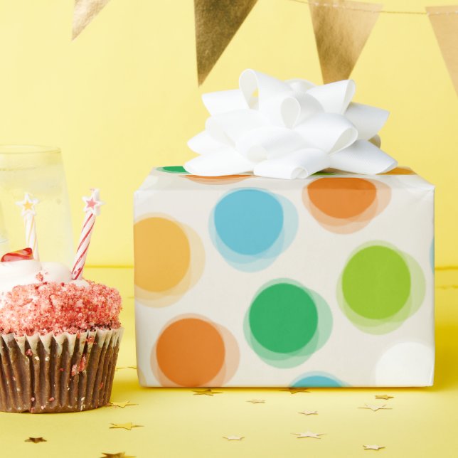 Colourful Retro Fuzzy Polka Dots Wrapping Paper (Birthday Party)