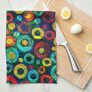 Colourful Retro Geometri Circles Random Pattern Tea Towel