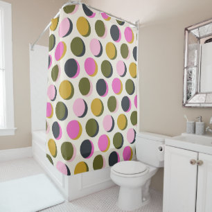 Colourful Retro Geometric Dots Pattern Green Pink  Shower Curtain