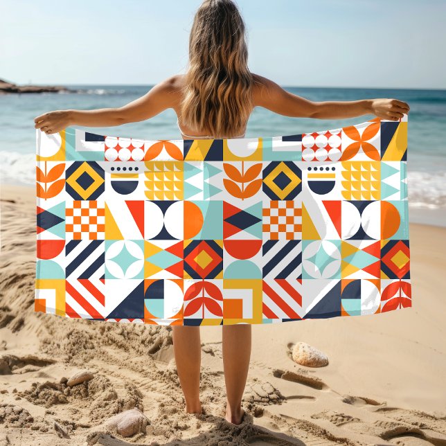 Colourful Retro Geometric Pattern Beach Towel (Creator Uploaded)